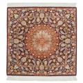 Handwoven Carpet, Corner Medallion Layout, All Silk, Qom, 102 × 102 cm Ref 10100544