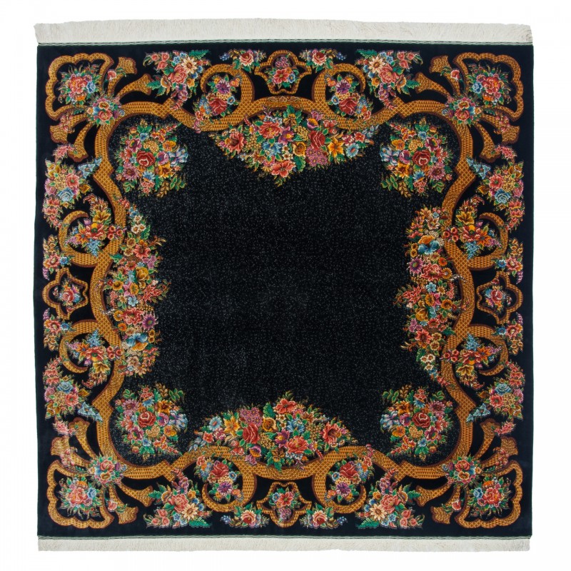 Handwoven Carpet, Plain Field Layout, All Silk, Qom, 188 × 190 cm Ref 10300545