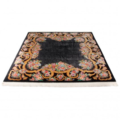 Handwoven Carpet, Plain Field Layout, All Silk, Qom, 188 × 190 cm Ref 10300545