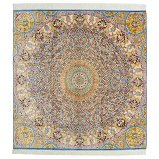 Handwoven Carpet, Dome Layout, All Silk, Qom, 200 × 210 cm Ref 10400548