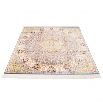 Handwoven Carpet, Dome Layout, All Silk, Qom, 200 × 210 cm Ref 10400548