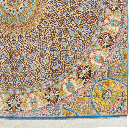 Handwoven Carpet, Dome Layout, All Silk, Qom, 200 × 210 cm Ref 10400548