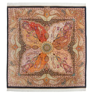 Handwoven Carpet, Corner Medallion Layout, All Silk, Qom, 198 × 205 cm Ref 10400549