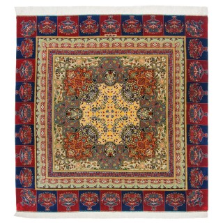 Handwoven Carpet, Corner Medallion Layout, All Silk, Qom, 205 × 208 cm Ref 10400550