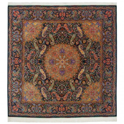 Handwoven Carpet, Corner Medallion Layout, All Silk, Qom, 196 × 198 cm Ref 10300552