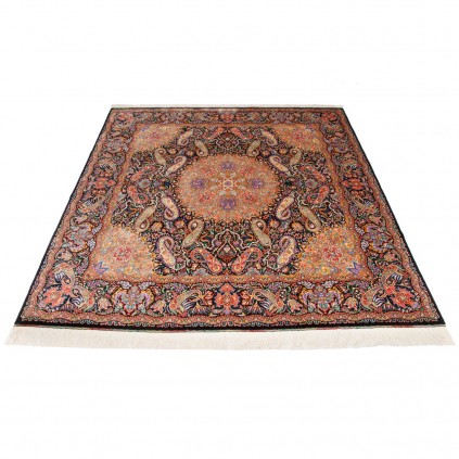 Handwoven Carpet, Corner Medallion Layout, All Silk, Qom, 196 × 198 cm Ref 10300552