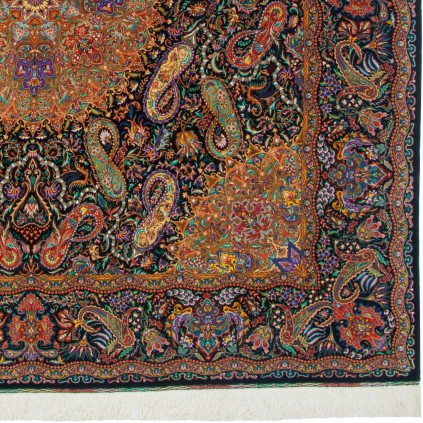 Handwoven Carpet, Corner Medallion Layout, All Silk, Qom, 196 × 198 cm Ref 10300552