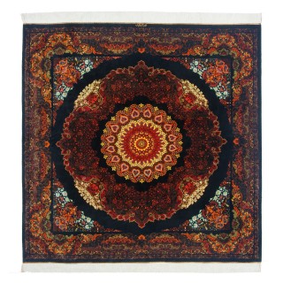 Handwoven Carpet, Corner Medallion Layout, All Silk, Qom, 188 × 188 cm Ref 10300556
