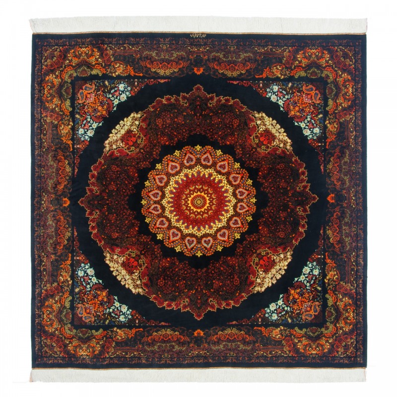 Handwoven Carpet, Corner Medallion Layout, All Silk, Qom, 188 × 188 cm Ref 10300556