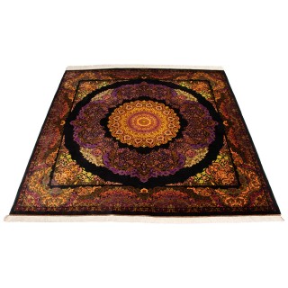 Handwoven Carpet, Corner Medallion Layout, All Silk, Qom, 185 × 190 cm Ref 10300557