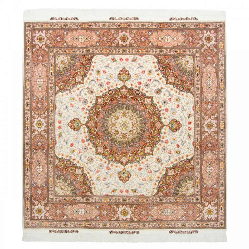 Handwoven Carpet, Corner Medallion Layout, Wool and Silk on Silk Warp, Tabriz, 200 × 205 cm Ref 10400558