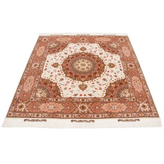 Handwoven Carpet, Corner Medallion Layout, Wool and Silk on Silk Warp, Tabriz, 200 × 205 cm Ref 10400558