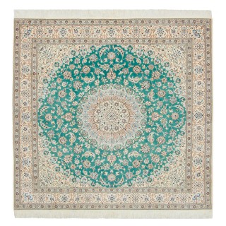 Handwoven Carpet, Corner Medallion Layout, Wool and Silk on Cotton Warp, Nain, 195 × 204 cm Ref 10300559