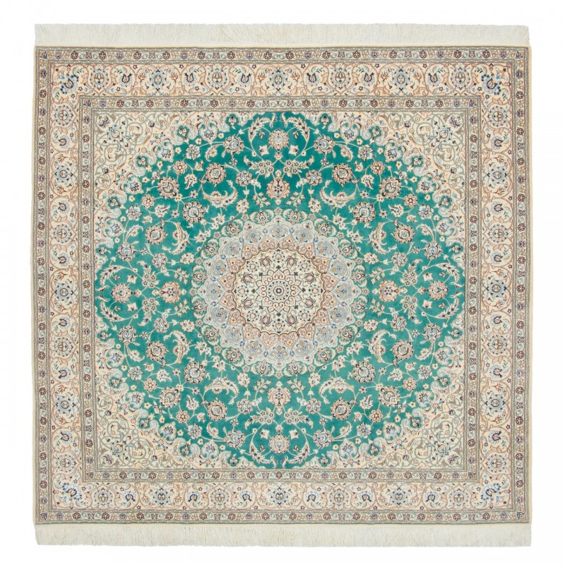 Handwoven Carpet, Corner Medallion Layout, Wool and Silk on Cotton Warp, Nain, 195 × 204 cm Ref 10300559