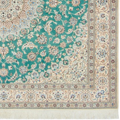 Handwoven Carpet, Corner Medallion Layout, Wool and Silk on Cotton Warp, Nain, 195 × 204 cm Ref 10300559