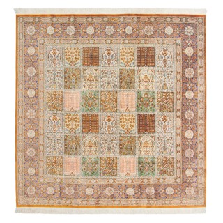 Handwoven Carpet, Square/Block Layout, All Silk, Qom, 152 × 153 cm Ref 10200561
