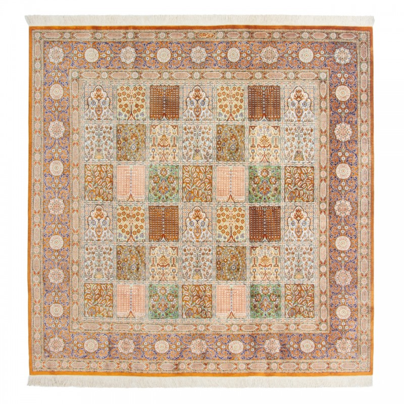 Handwoven Carpet, Square/Block Layout, All Silk, Qom, 152 × 153 cm Ref 10200561