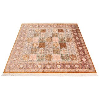 Handwoven Carpet, Square/Block Layout, All Silk, Qom, 152 × 153 cm Ref 10200561