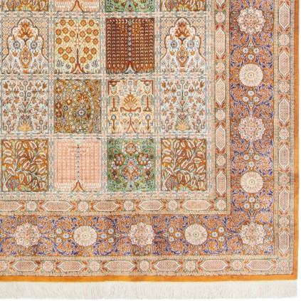Handwoven Carpet, Square/Block Layout, All Silk, Qom, 152 × 153 cm Ref 10200561
