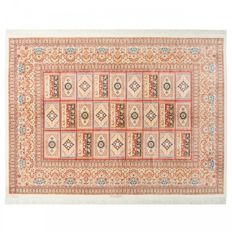Handwoven Carpet, Square/Block Layout, All Silk, Qom, 145 × 195 cm Ref 10200562