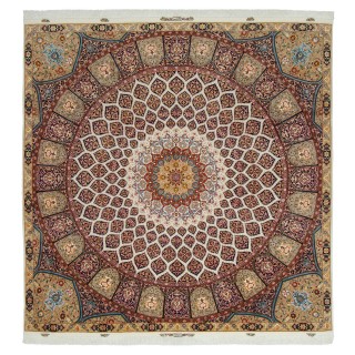 Handwoven Carpet, Dome Layout, Wool and Silk on Silk Warp, Tabriz, 250 × 250 cm Ref 10600578