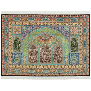 Handwoven Pictorial Rug, Mihrab Layout, Wool and Silk on Silk Warp, Tabriz, 303 × 210 cm Ref 70600599