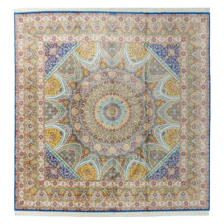 Handwoven Carpet, Dome Layout, All Silk, Qom, 400 × 400 cm Ref 11600600