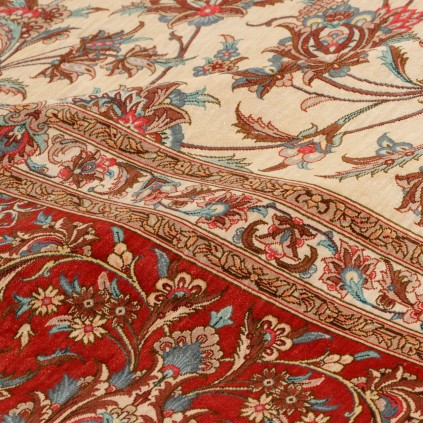 Handwoven Carpet, All-over Floral Layout, All Silk, Qom, 300 × 403 cm Ref 11200616