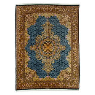 Handwoven Carpet, Corner Medallion Layout, All Silk, Qom, 302 × 400 cm Ref 11200617