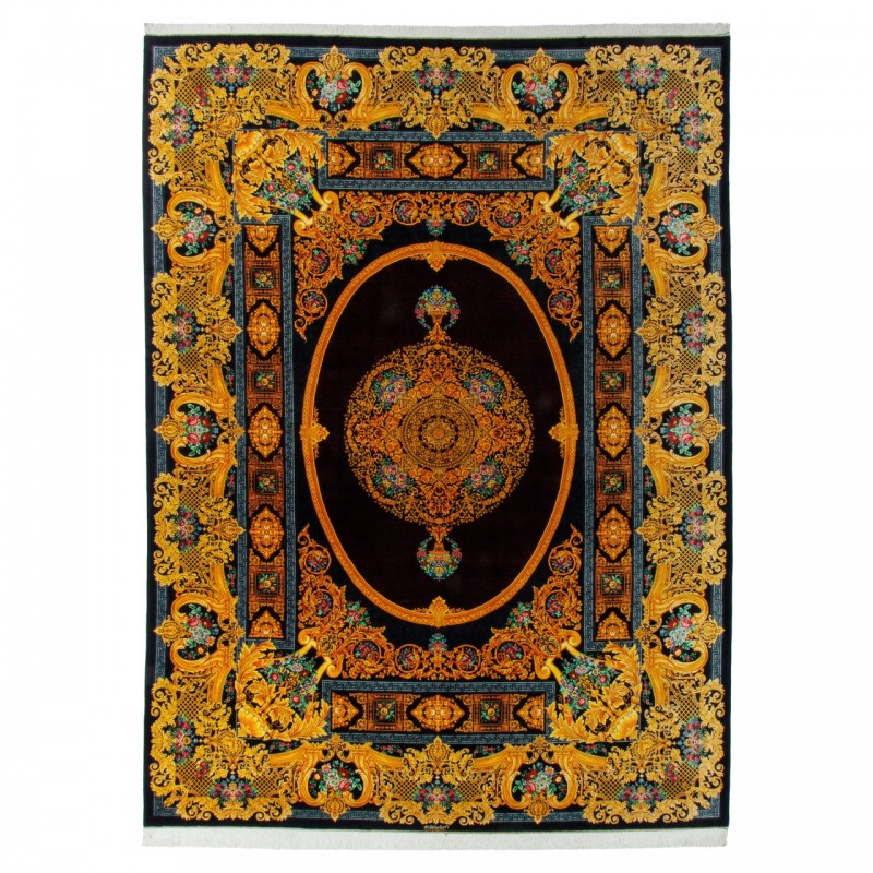 Handwoven Carpet, Plain Field Layout, All Silk, Qom, 296 × 401 cm Ref 11100628