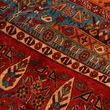 Handwoven Carpet, Corner Medallion Layout, All Silk, Sarakhs, 300 × 390 cm Ref 11100631