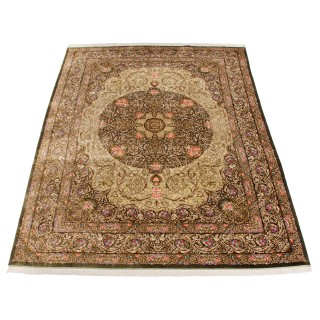 Handwoven Carpet, Corner Medallion Layout, All Silk, Qom, 292 × 400 cm Ref 11100633
