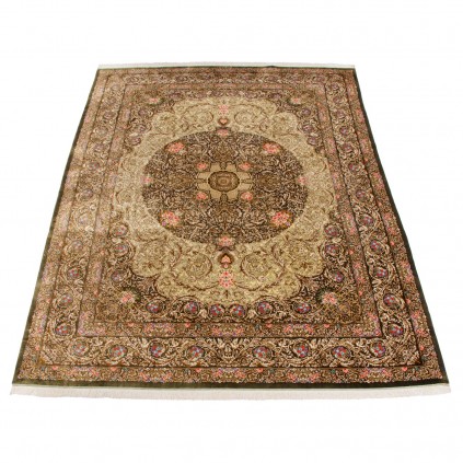 Handwoven Carpet, Corner Medallion Layout, All Silk, Qom, 292 × 400 cm Ref 11100633