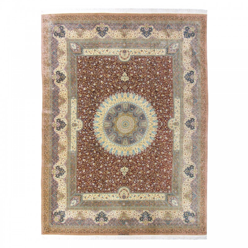 Handwoven Carpet, Medallion Layout, All Silk, Qom, 298 × 402 cm Ref 11100634