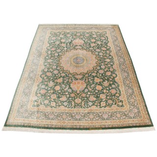 Handwoven Carpet, Medallion Layout, All Silk, Qom, 291 × 404 cm Ref 11100635