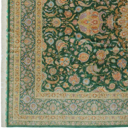 Handwoven Carpet, Medallion Layout, All Silk, Qom, 291 × 404 cm Ref 11100635