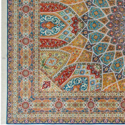 Handwoven Carpet, Dome Layout, All Silk, Tabriz, 207 × 406 cm Ref 10800637