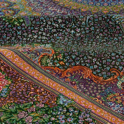 Handwoven Carpet, Corner Medallion Layout, All Silk, Qom, 298 × 395 cm Ref 11100642