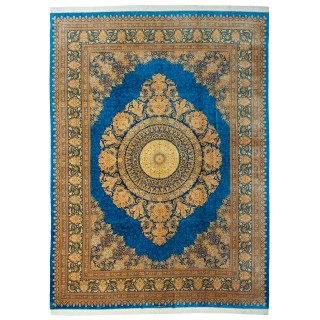 Handwoven Carpet, Corner Medallion Layout, All Silk, Qom, 294 × 398 cm Ref 11100643