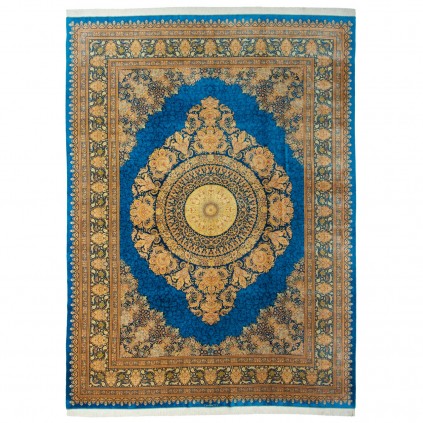Handwoven Carpet, Corner Medallion Layout, All Silk, Qom, 294 × 398 cm Ref 11100643
