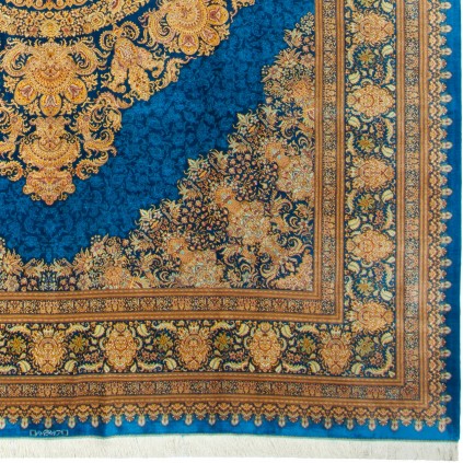 Handwoven Carpet, Corner Medallion Layout, All Silk, Qom, 294 × 398 cm Ref 11100643