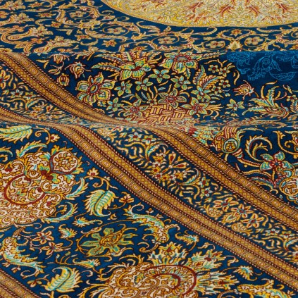 Handwoven Carpet, Corner Medallion Layout, All Silk, Qom, 294 × 398 cm Ref 11100643