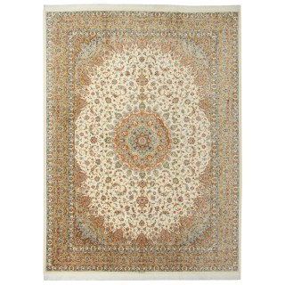 Handwoven Carpet, Corner Medallion Layout, All Silk, Kashan, 295 × 397 cm Ref 11100644