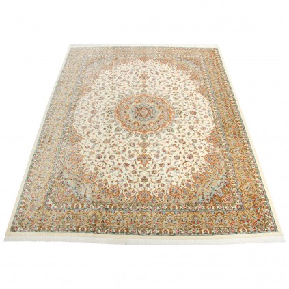 Handwoven Carpet, Corner Medallion Layout, All Silk, Kashan, 295 × 397 cm Ref 11100644