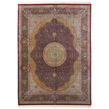 Handwoven Carpet, Corner Medallion Layout, All Silk, Qom, 294 × 406 cm Ref 11100646