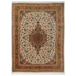 Handwoven Carpet, Corner Medallion Layout, All Silk, Qom, 302 × 395 cm Ref 11100647