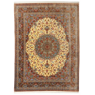 Handwoven Carpet, Corner Medallion Layout, All Silk, Qom, 291 × 395 cm Ref 11100648