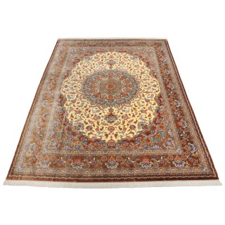 Handwoven Carpet, Corner Medallion Layout, All Silk, Qom, 291 × 395 cm Ref 11100648