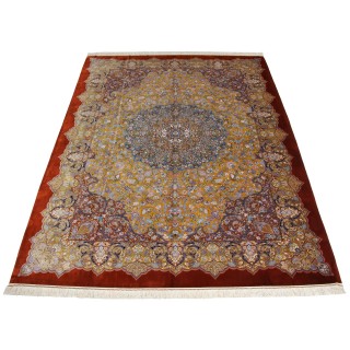 Handwoven Carpet, Corner Medallion Layout, All Silk, Qom, 297 × 400 cm Ref 11100649