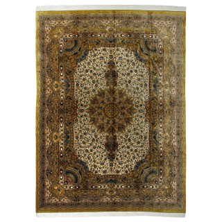 Handwoven Carpet, Corner Medallion Layout, All Silk, Qom, 300 × 400 cm Ref 11200654